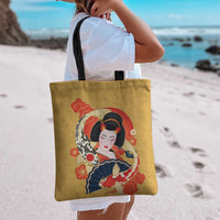 Japanese Geisha Koi Fish Tote Bag Cherry Blossoms Yellow Seigaiha Pattern LT14 - Polynesian Pride