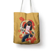 Japanese Geisha Koi Fish Tote Bag Cherry Blossoms Yellow Seigaiha Pattern LT14 - Polynesian Pride