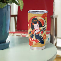 Japanese Geisha Koi Fish Tumbler Cup Cherry Blossoms Yellow Seigaiha Pattern LT14 - Polynesian Pride