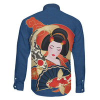 Japanese Geisha Koi Fish Family Matching Mermaid Dress and Hawaiian Shirt Cherry Blossoms Blue Seigaiha Pattern - Polynesian Pride