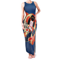 Japanese Geisha Koi Fish Family Matching Tank Maxi Dress and Hawaiian Shirt Cherry Blossoms Blue Seigaiha Pattern - Polynesian Pride