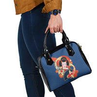 Japanese Geisha Koi Fish Shoulder Handbag Cherry Blossoms Blue Seigaiha Pattern LT14 - Polynesian Pride