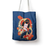 Japanese Geisha Koi Fish Tote Bag Cherry Blossoms Blue Seigaiha Pattern LT14 - Polynesian Pride