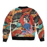 Japanese Geisha Katana Bomber Jacket Japan Sensu Seigaiha Pattern - Polynesian Pride