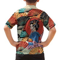 Japanese Geisha Katana Family Matching Off Shoulder Maxi Dress and Hawaiian Shirt Japan Sensu Seigaiha Pattern - Polynesian Pride
