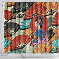 Japanese Geisha Katana Shower Curtain Japan Sensu Seigaiha Pattern LT14 - Polynesian Pride