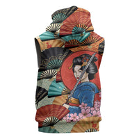 Japanese Geisha Katana Sleeveless Hoodie Japan Sensu Seigaiha Pattern - Polynesian Pride