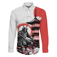 Japanese Samurai Warrior Enso Family Matching Off Shoulder Short Dress and Hawaiian Shirt Japan Pagoda Sakura Watercolor LT14 Dad's Shirt - Long Sleeve White - Polynesian Pride