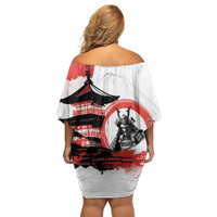 Japanese Samurai Warrior Enso Family Matching Off Shoulder Short Dress and Hawaiian Shirt Japan Pagoda Sakura Watercolor LT14 - Polynesian Pride
