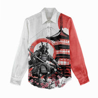Japanese Samurai Warrior Enso Women Casual Shirt Japan Pagoda Sakura Watercolor - Polynesian Pride