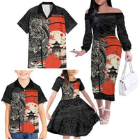 Japanese Dragon Katana Enso Family Matching Off The Shoulder Long Sleeve Dress and Hawaiian Shirt Japan Pagoda Seamless Cloud - Polynesian Pride