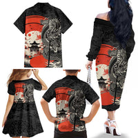 Japanese Dragon Katana Enso Family Matching Off The Shoulder Long Sleeve Dress and Hawaiian Shirt Japan Pagoda Seamless Cloud - Polynesian Pride