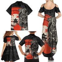 Japanese Dragon Katana Enso Family Matching Summer Maxi Dress and Hawaiian Shirt Japan Pagoda Seamless Cloud - Polynesian Pride