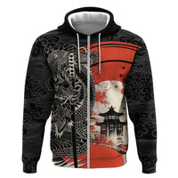 Japanese Dragon Katana Enso Hoodie Japan Pagoda Seamless Cloud LT14 Zip Hoodie Black - Polynesian Pride