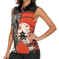Japanese Dragon Katana Enso Women Sleeveless Polo Shirt Japan Pagoda Seamless Cloud LT14 - Polynesian Pride