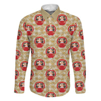 Japanese Daruma Doll Family Matching Mermaid Dress and Hawaiian Shirt Palaka With Seamless Bamboo Pattern LT14 Dad's Shirt - Long Sleeve Beige - Polynesian Pride