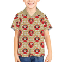 Japanese Daruma Doll Family Matching Mermaid Dress and Hawaiian Shirt Palaka With Seamless Bamboo Pattern LT14 Son's Shirt Beige - Polynesian Pride