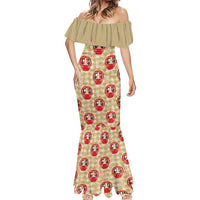 Japanese Daruma Doll Mermaid Dress Palaka With Seamless Bamboo Pattern LT14 - Polynesian Pride