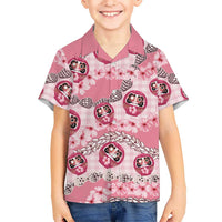 Japanese Daruma Doll Palaka Family Matching Puletasi and Hawaiian Shirt Cherry Blossoms With Shell Lei LT14 Son's Shirt Pink - Polynesian Pride