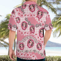Japanese Daruma Doll Palaka Hawaiian Shirt Cherry Blossoms With Shell Lei LT14 - Polynesian Pride