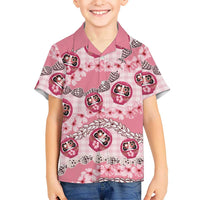 Japanese Daruma Doll Palaka Hawaiian Shirt Cherry Blossoms With Shell Lei LT14 - Polynesian Pride