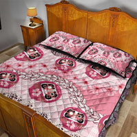 Japanese Daruma Doll Palaka Quilt Bed Set Cherry Blossoms With Shell Lei LT14 - Polynesian Pride