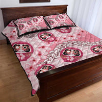 Japanese Daruma Doll Palaka Quilt Bed Set Cherry Blossoms With Shell Lei LT14 - Polynesian Pride