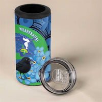 New Zealand Chatham Islands 4 in 1 Can Cooler Tumbler Wharekauri Forget Me Not With Black Robin