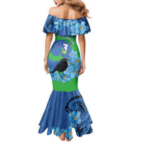 New Zealand Chatham Islands Family Matching Mermaid Dress and Hawaiian Shirt Wharekauri Forget Me Not With Black Robin