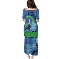 New Zealand Chatham Islands Family Matching Puletasi and Hawaiian Shirt Wharekauri Forget Me Not With Black Robin