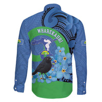 New Zealand Chatham Islands Family Matching Short Sleeve Bodycon Dress and Hawaiian Shirt Wharekauri Forget Me Not With Black Robin