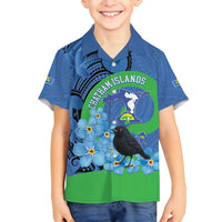 New Zealand Chatham Islands Family Matching Summer Maxi Dress and Hawaiian Shirt Wharekauri Forget Me Not With Black Robin