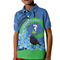 New Zealand Chatham Islands Kid Polo Shirt Wharekauri Forget Me Not With Black Robin