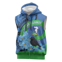 New Zealand Chatham Islands Sleeveless Zip Hoodie Wharekauri Forget Me Not With Black Robin - Polynesian Pride