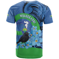 New Zealand Chatham Islands T Shirt Wharekauri Forget Me Not With Black Robin