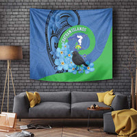 New Zealand Chatham Islands Tapestry Wharekauri Forget Me Not With Black Robin LT14 Blue - Polynesian Pride