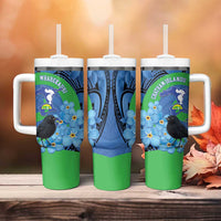 New Zealand Chatham Islands Tumbler With Handle Wharekauri Forget Me Not With Black Robin