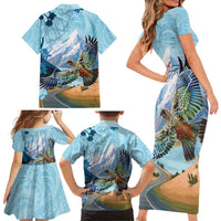 New Zealand South Island Family Matching Short Sleeve Bodycon Dress and Hawaiian Shirt Te Waipounamu Aoraki Kea Bird