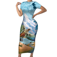 New Zealand South Island Family Matching Short Sleeve Bodycon Dress and Hawaiian Shirt Te Waipounamu Aoraki Kea Bird