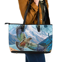 New Zealand South Island Leather Tote Bag Te Waipounamu Aoraki Kea Bird