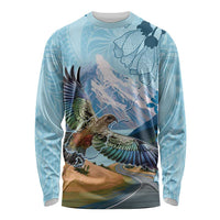 New Zealand South Island Long Sleeve Shirt Te Waipounamu Aoraki Kea Bird LT14 Unisex Blue - Polynesian Pride