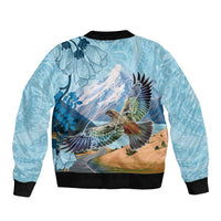 New Zealand South Island Sleeve Zip Bomber Jacket Te Waipounamu Aoraki Kea Bird