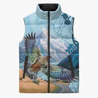 New Zealand South Island Sleeveless Puffer Jacket Te Waipounamu Aoraki Kea Bird - Polynesian Pride