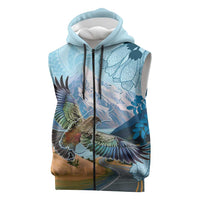New Zealand South Island Sleeveless Zip Hoodie Te Waipounamu Aoraki Kea Bird - Polynesian Pride