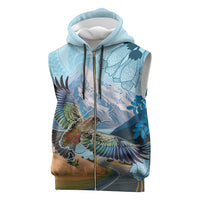 New Zealand South Island Sleeveless Zip Hoodie Te Waipounamu Aoraki Kea Bird - Polynesian Pride