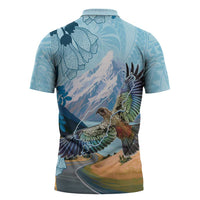 New Zealand South Island Zipper Polo Shirt Te Waipounamu Aoraki Kea Bird - Polynesian Pride