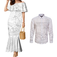 Polynesia Brain Cancer Awareness Couples Matching Mermaid Dress and Long Sleeve Button Shirt In May We Wear Grey LT14 White - Polynesian Pride