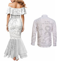 Polynesia Brain Cancer Awareness Couples Matching Mermaid Dress and Long Sleeve Button Shirt In May We Wear Grey LT14 - Polynesian Pride