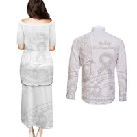 Polynesia Brain Cancer Awareness Couples Matching Puletasi and Long Sleeve Button Shirt In May We Wear Grey LT14 - Polynesian Pride