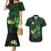 Polynesia Mental Health Awareness Couples Matching Mermaid Dress and Hawaiian Shirt Green Ribbon Be Kind To Your Mind LT14 Green - Polynesian Pride